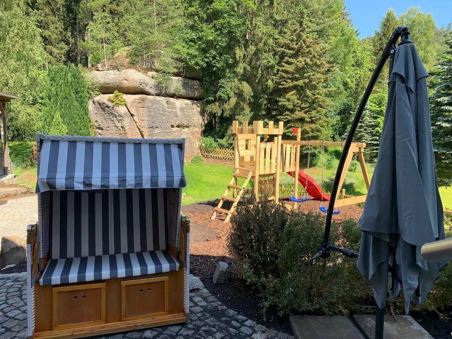 Waldferienhaus Dunja Mit Whirlpool, Sauna U Garten Hain  Bagian luar foto